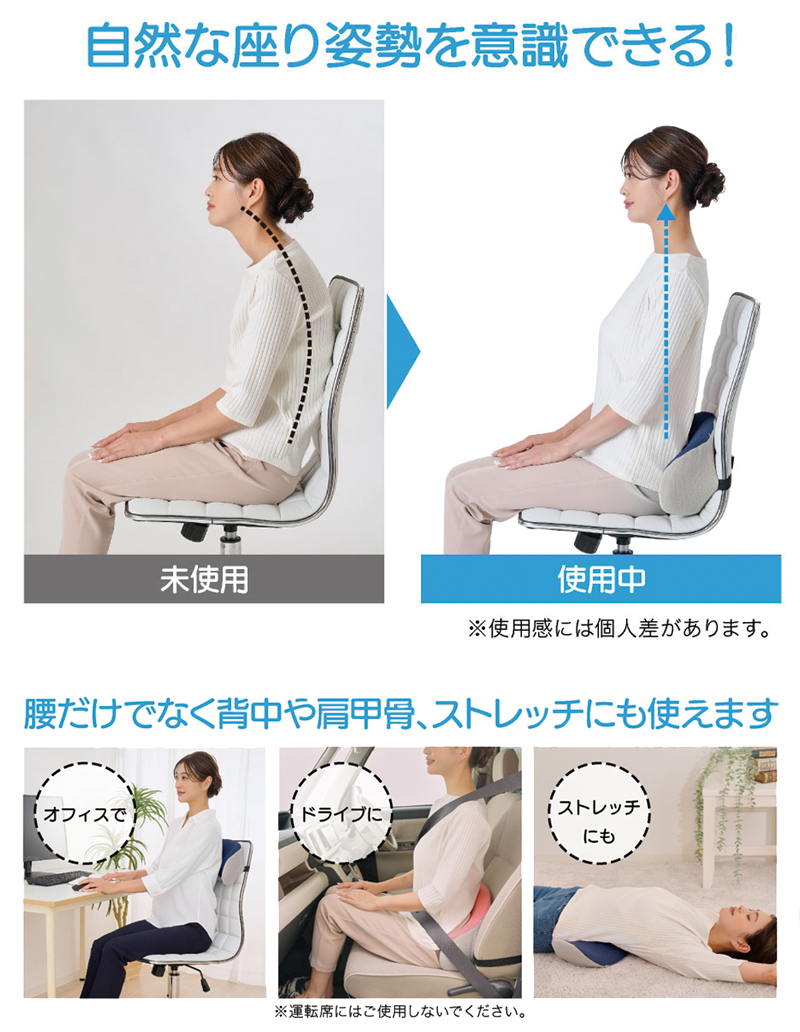 クッション サポート 骨盤まわり 背当て 背中 肩甲骨 負担 軽減 姿勢矯正 サイズ 調整 ストレッチ フィット ウレタン 引き締め ハード ソフト ほぐし ボール 