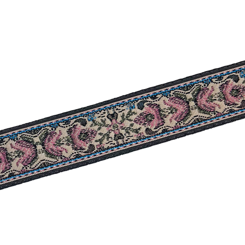 チロリアンテープ 幅36mm 細身 ブラック 花柄刺繍 刺繍リボン 1m単位