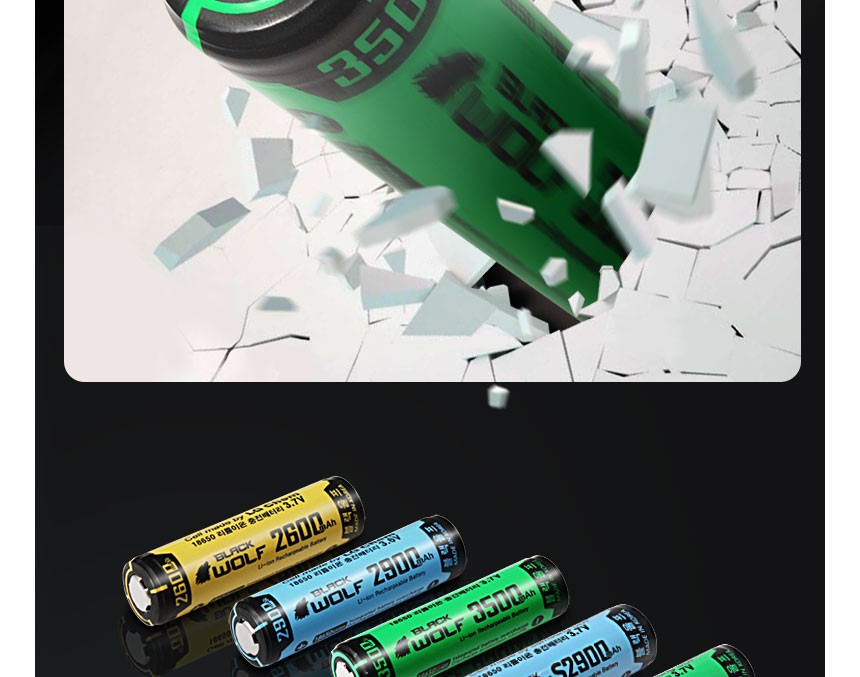 BLACK WOLF 18650リチウムイオン電池 充電池 (レギュラー