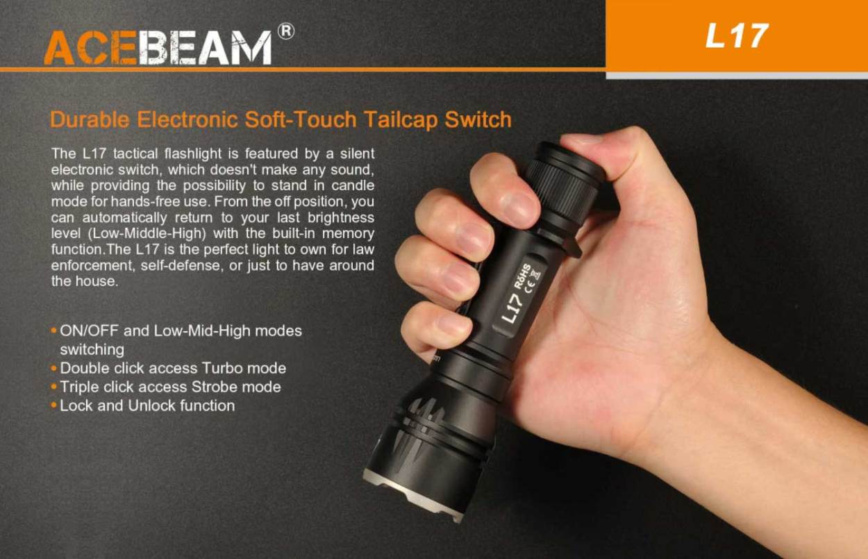 ACEBEAM L17 LEDハンディライトエースビーム ブラック 充電式