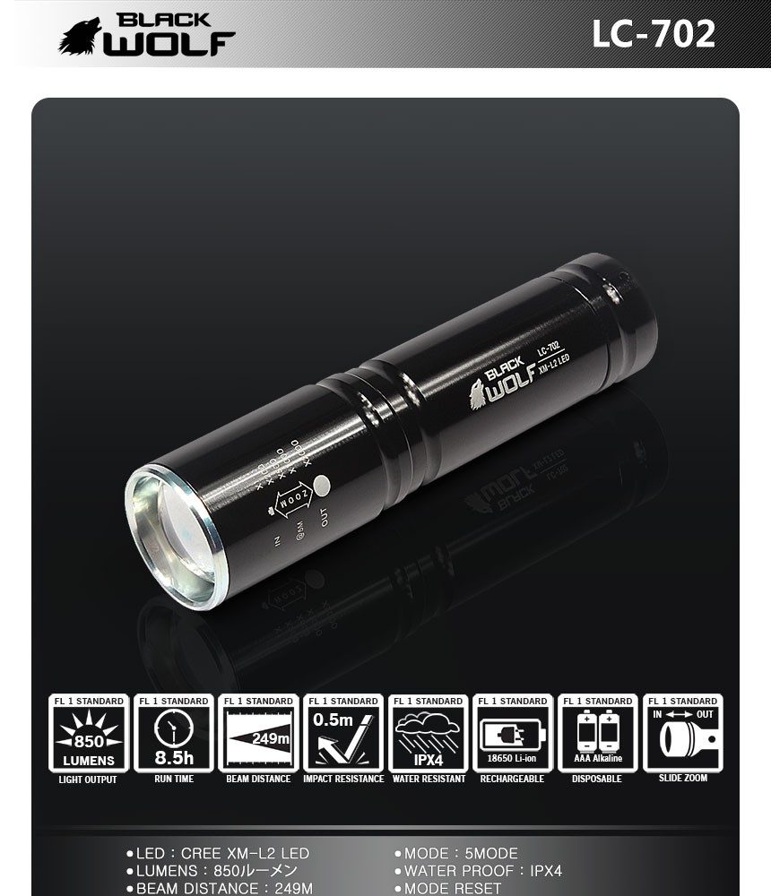 BLACK WOLF（ブラックウルフ） LEDハンディライト フォーカス 充電式