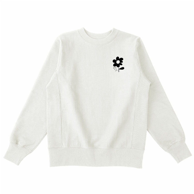 受注生産 フラワー トレーナー ワタシノハナ ブルー 厚手 ジップパーカー 送料無料 花 猫 パーカー デザイン オリジナル ホワイト?12.4オンス 受注生産 フラワー トレーナー ワタシノハナ モノクロ 厚手