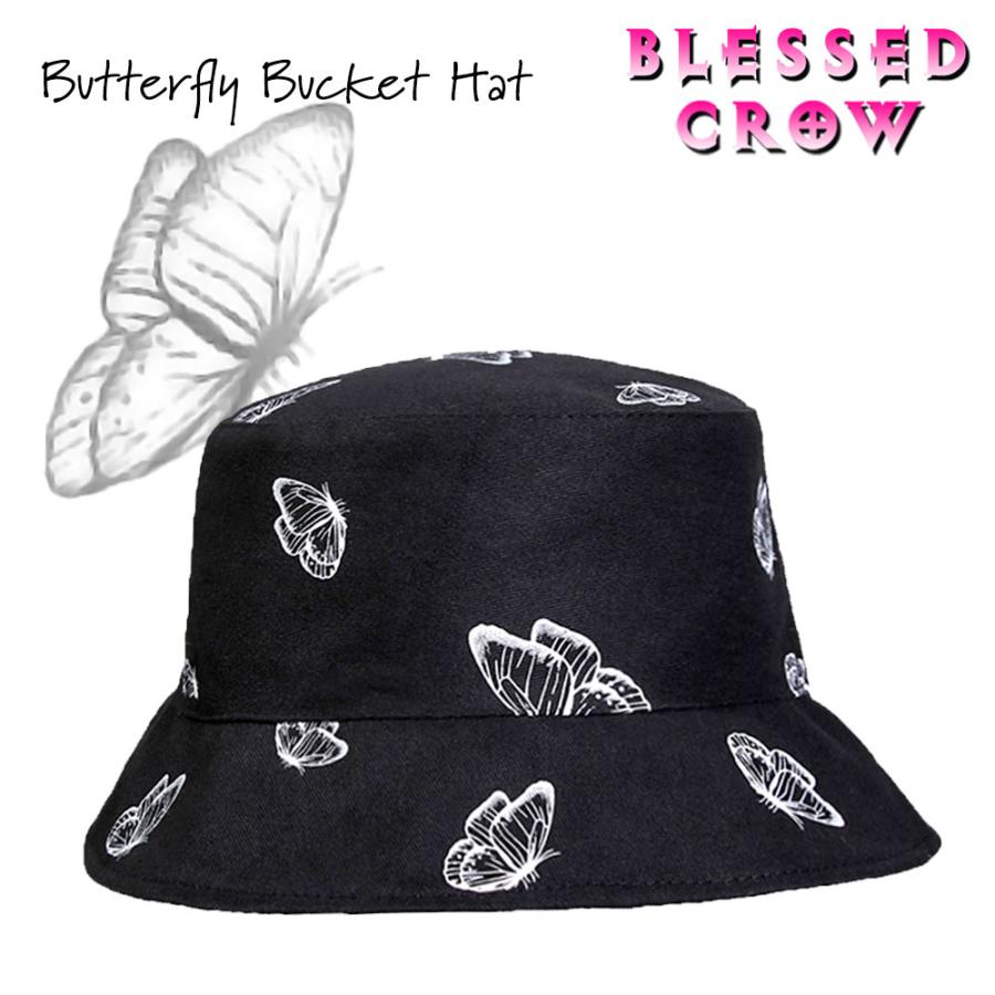 Butterfly バケットハット 黒 メンズ レディース 柄 蝶 帽子 ハット バケハ｜blessedcrow｜04
