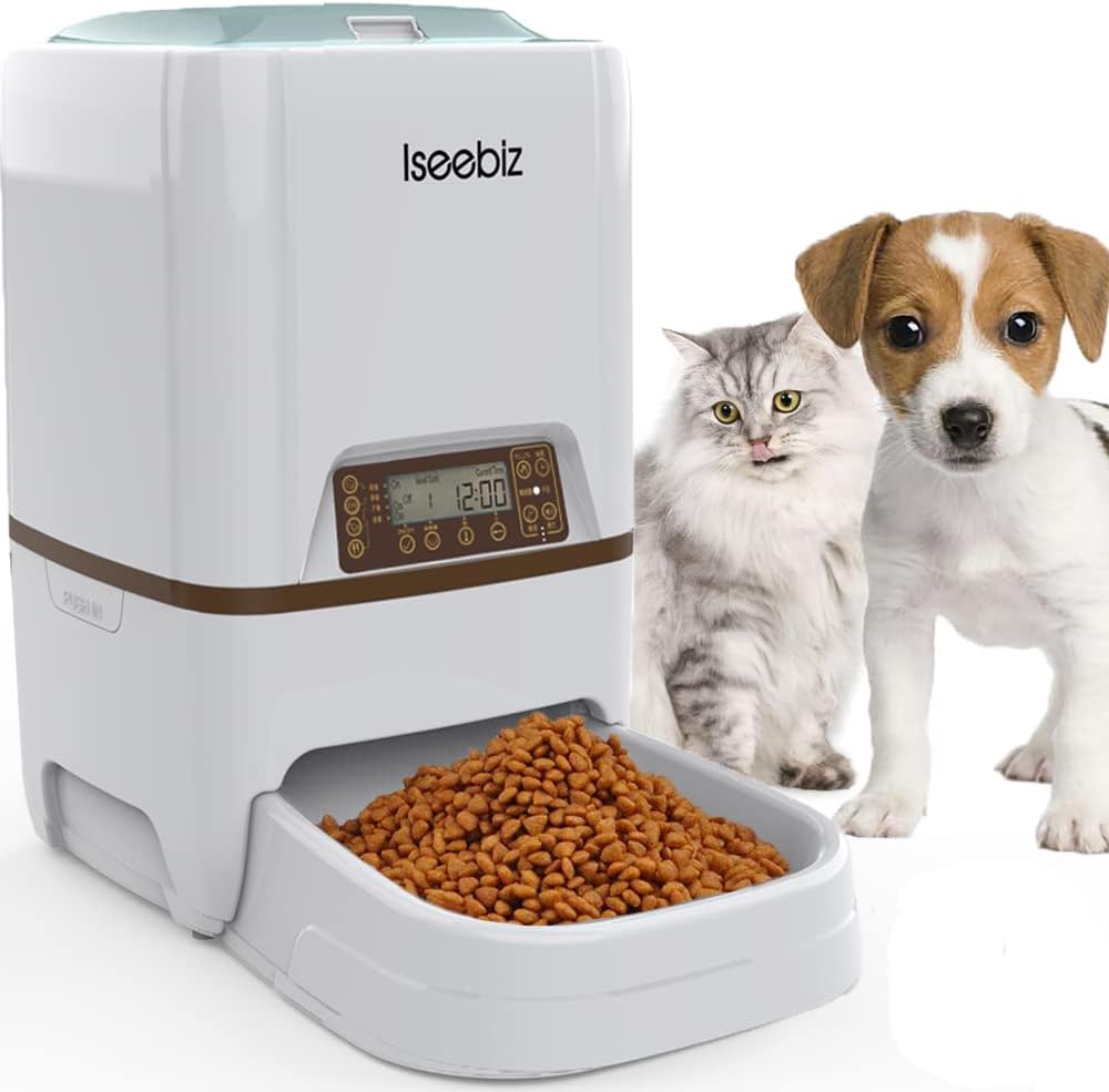 Iseebiz 自動給餌器 猫 犬用ペット自動餌やり機 5L大容量 1日4食で最大