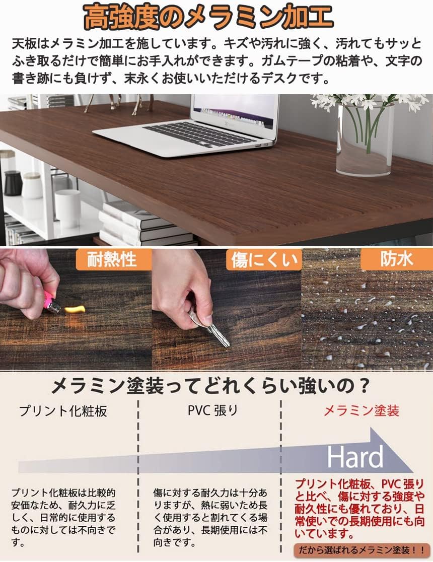 パソコンデスク 省スペース 幅140cm 棚付 木製 PCデスク ラック付き