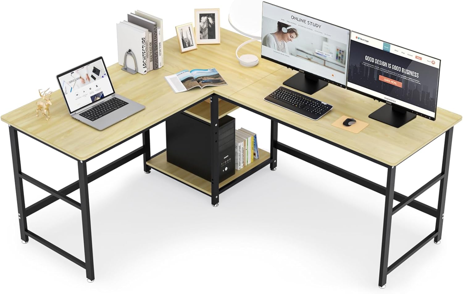 超ワイドL字デスク パソコンデスク 幅170+150cm 奥行60cm ゲーミング