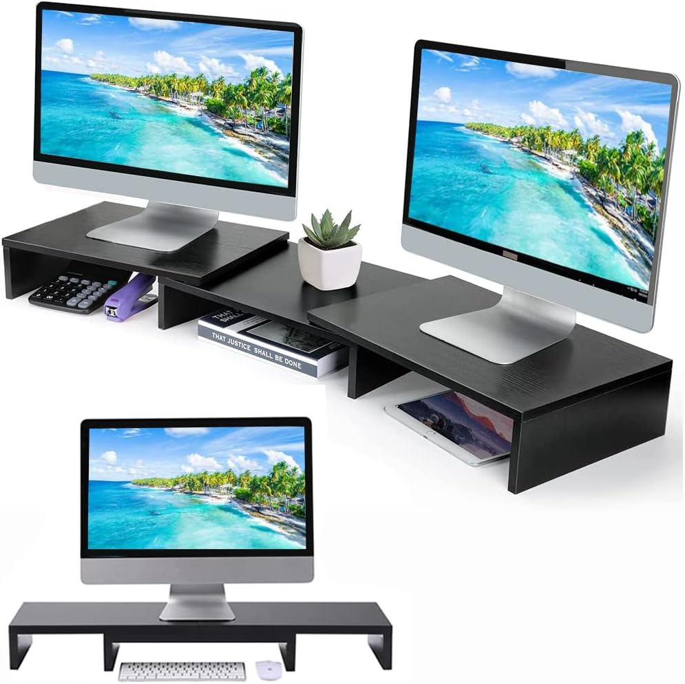 モニター台 パソコン台 机上 デュアルモニタースタンド 木製 DEWEL 幅