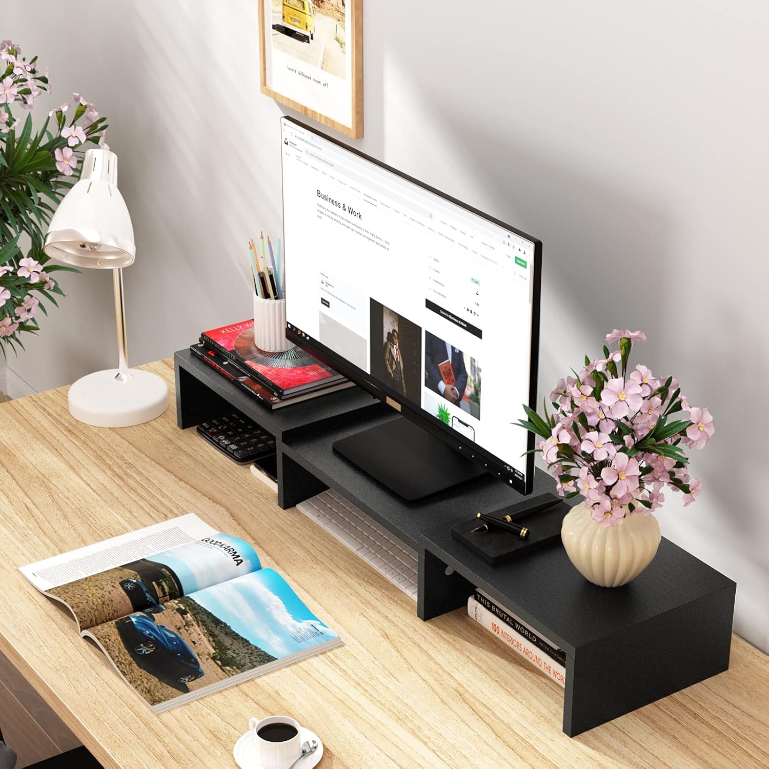 モニター台 パソコン台 机上 デュアルモニタースタンド 木製 DEWEL 幅