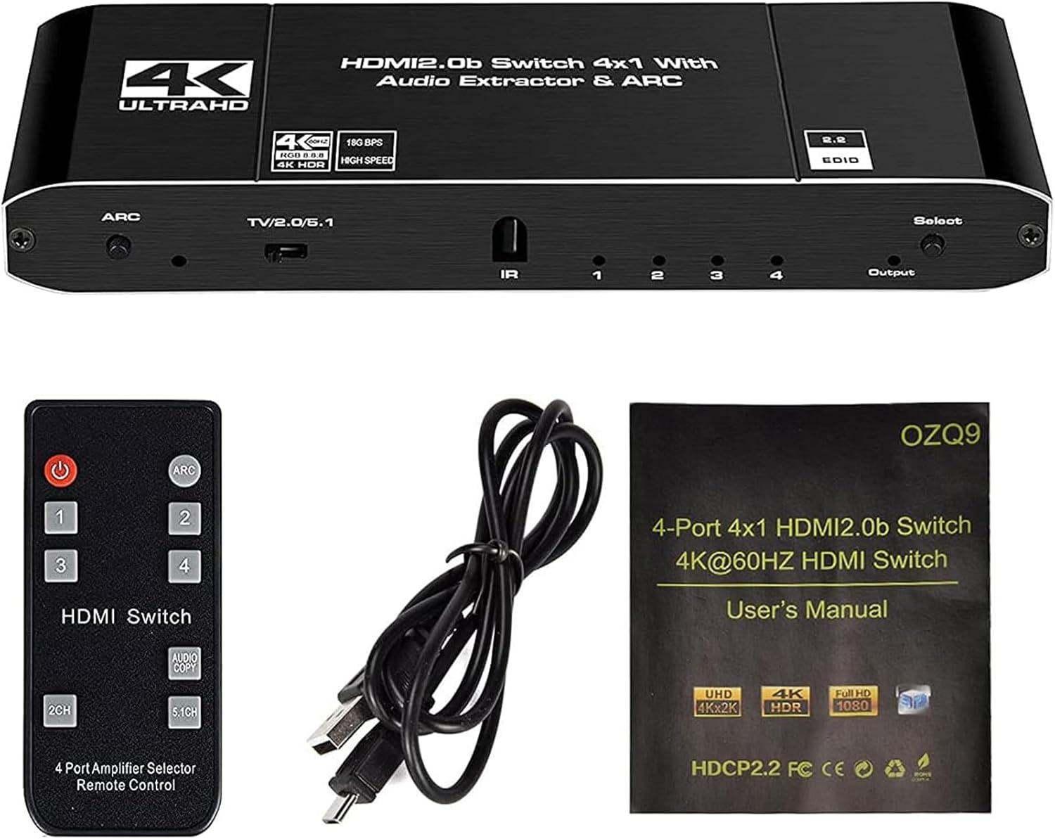 HDMI切替器 4入力1出力 4k60HZ HDR対応 HDMI2.0 HDCP2.2 自動切替 音声