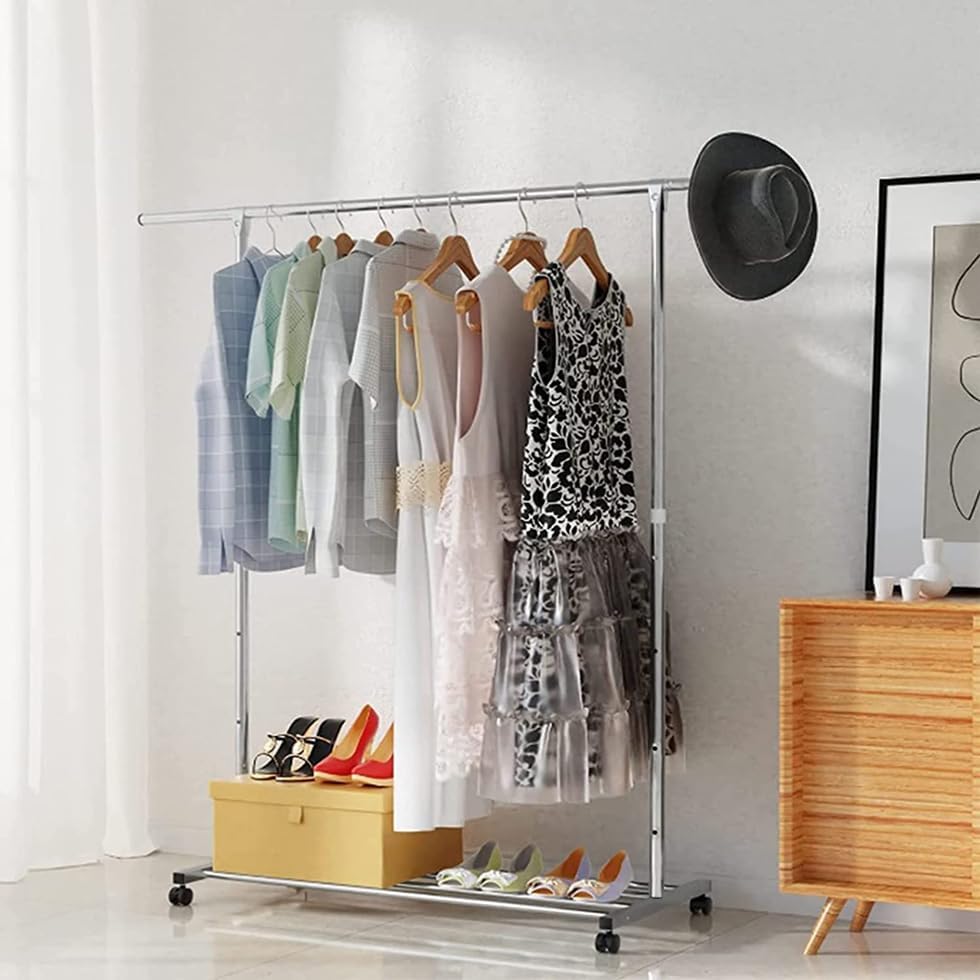 4.30-5.1日限定10倍P付] DEWEL ハンガーラック 頑丈 幅120-200cm×奥行