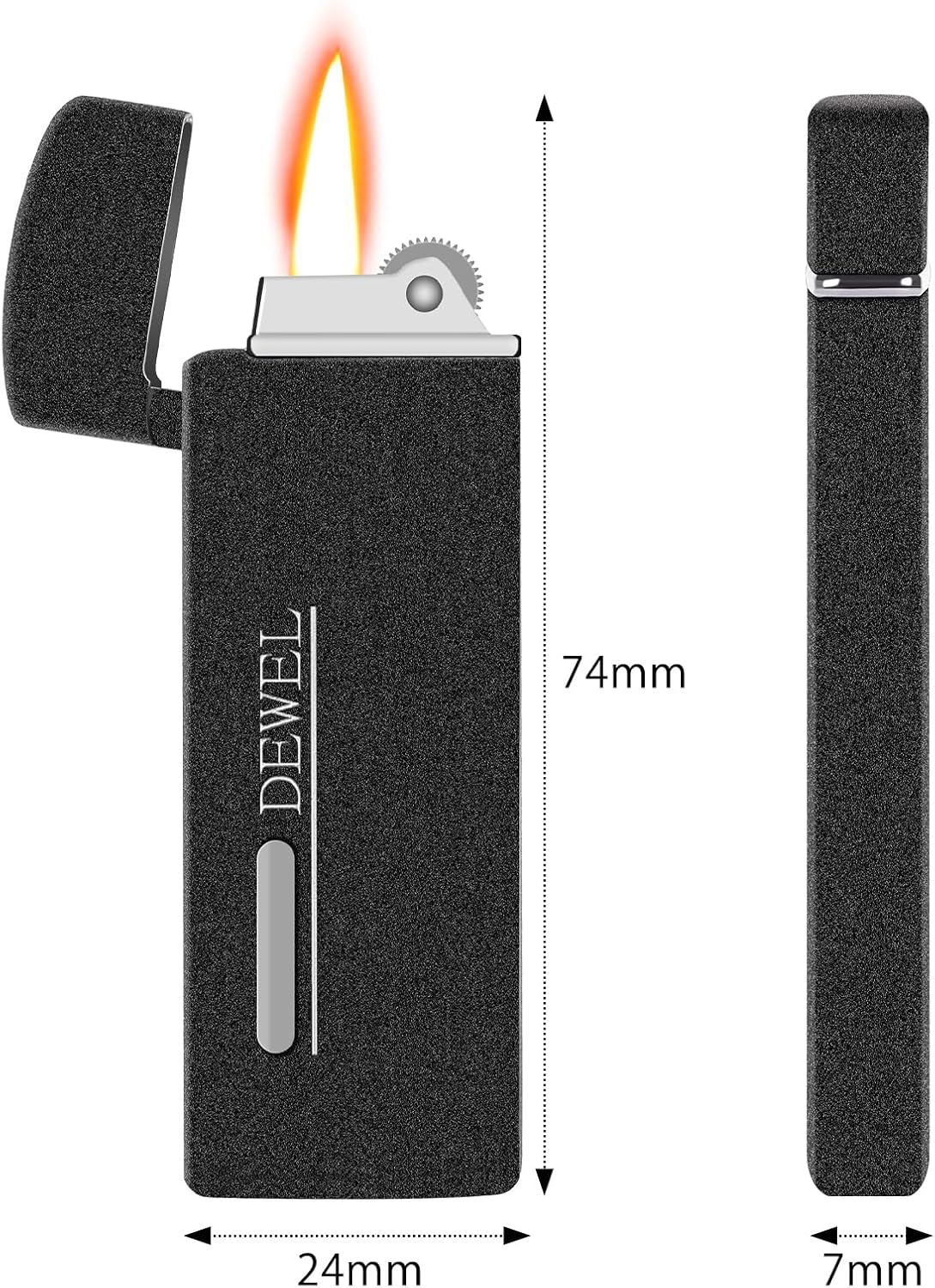 ライター ガス注入式 軽量 小型 金属性 硬め マットブラック DEWEL