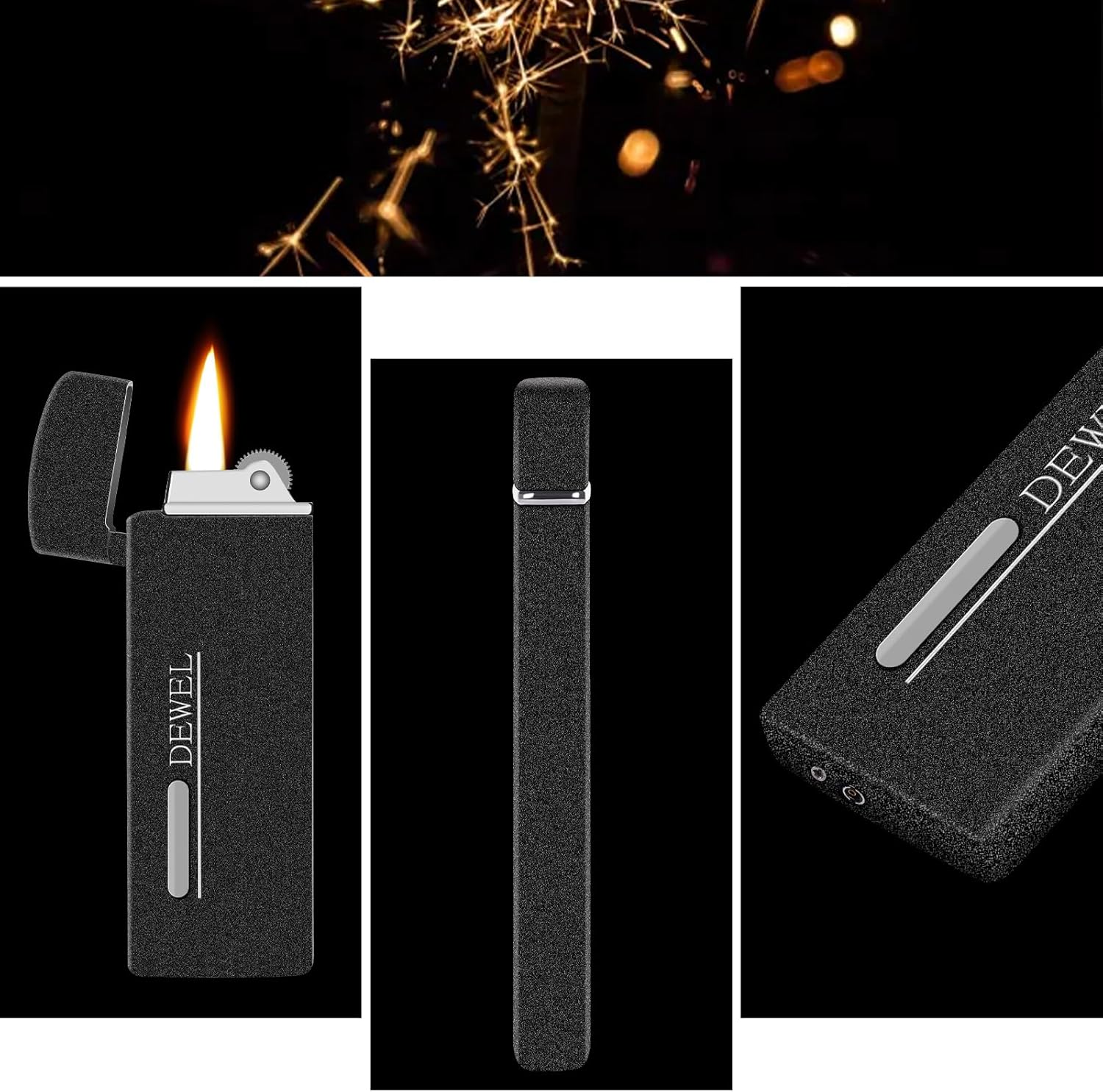 ライター ガス注入式 軽量 小型 金属性 硬め マットブラック DEWEL