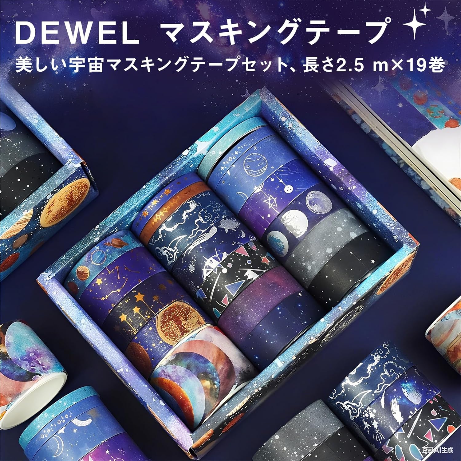一点限り✨紙テープ　マスキングテープ テープ　プレゼント包装、DIY工芸品 DEWEL マスキングテープ 19巻 クラフトテープ 星空 宇宙 DIYクラフト