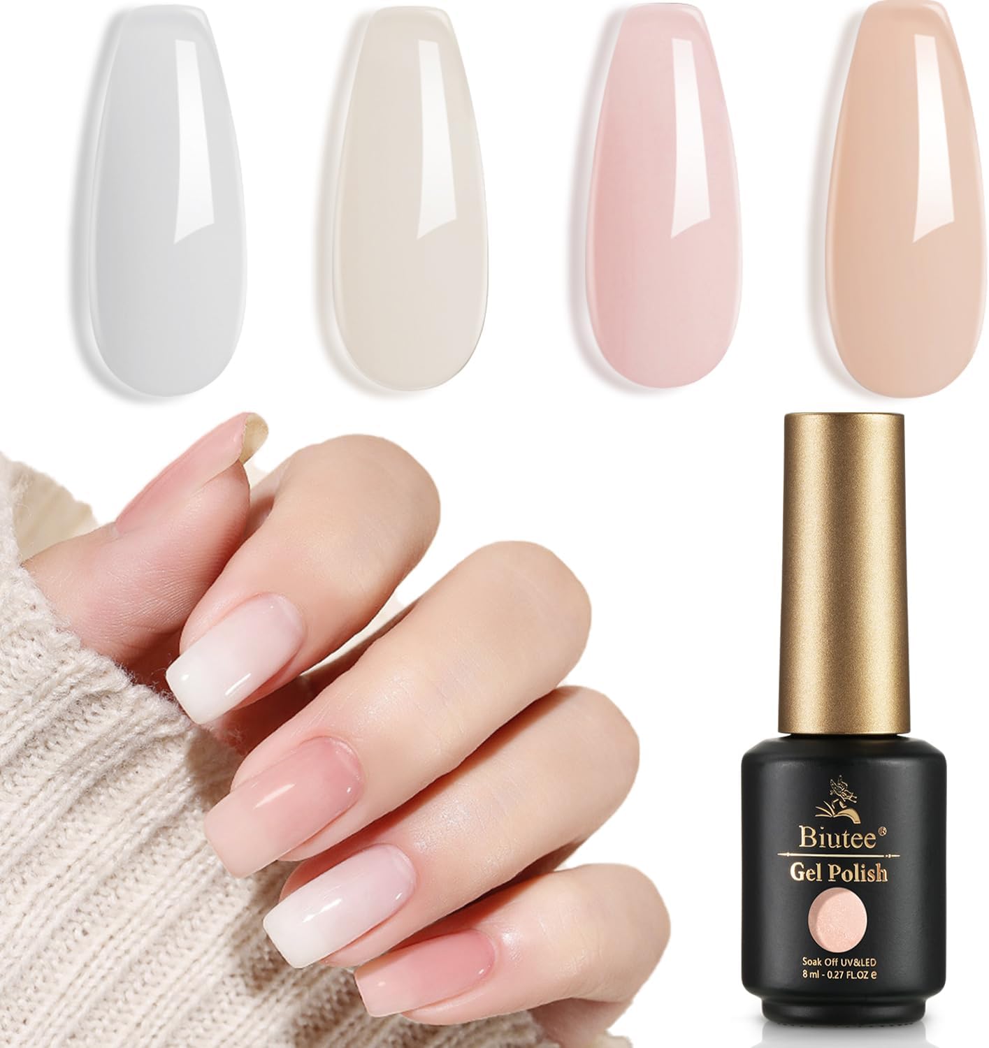 Biutee カラーネイルジェル ピンクジェル 4色 8ml 透け感あり クリア