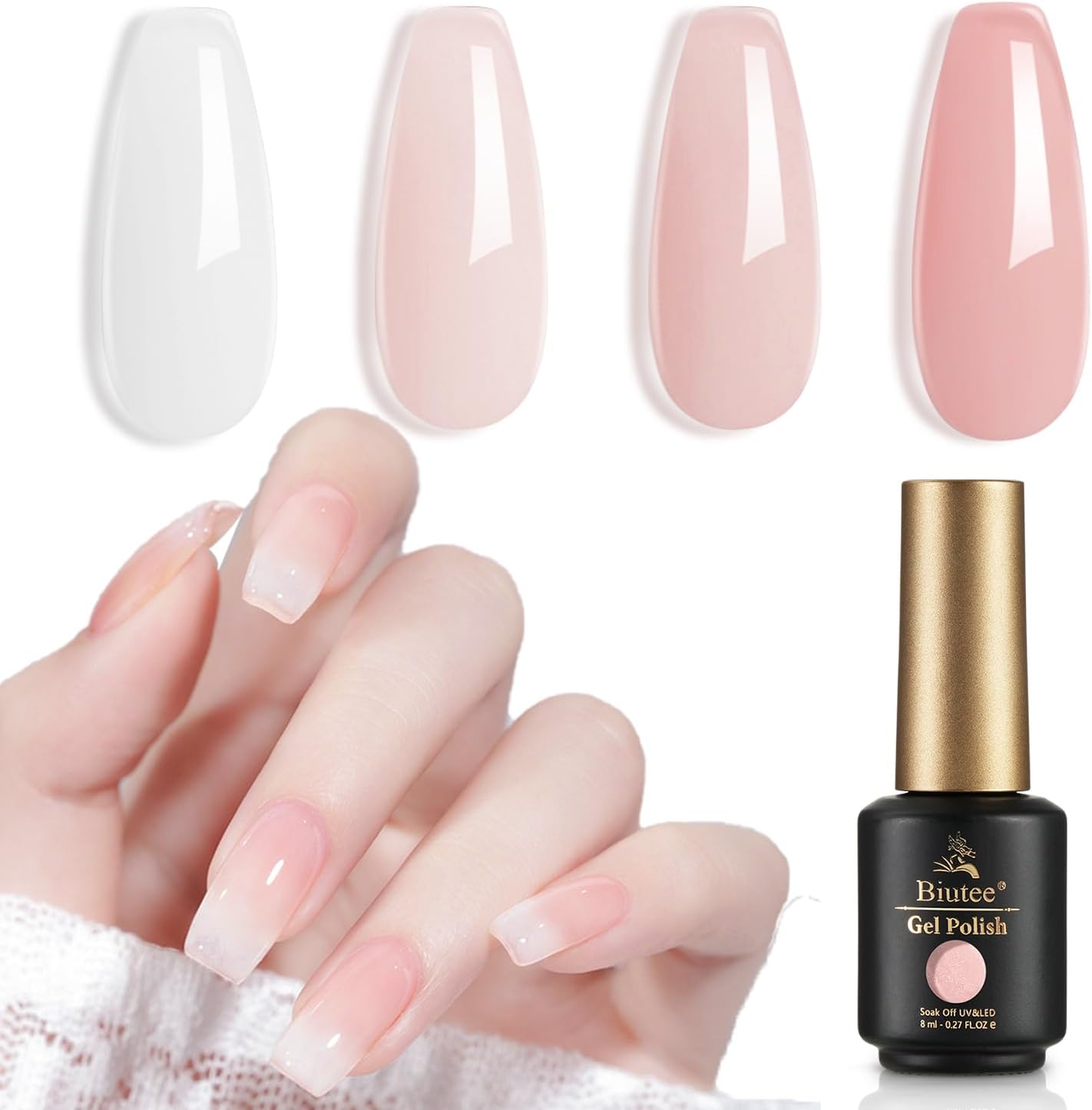 Biutee カラーネイルジェル ピンクジェル 4色 8ml 透け感あり クリア