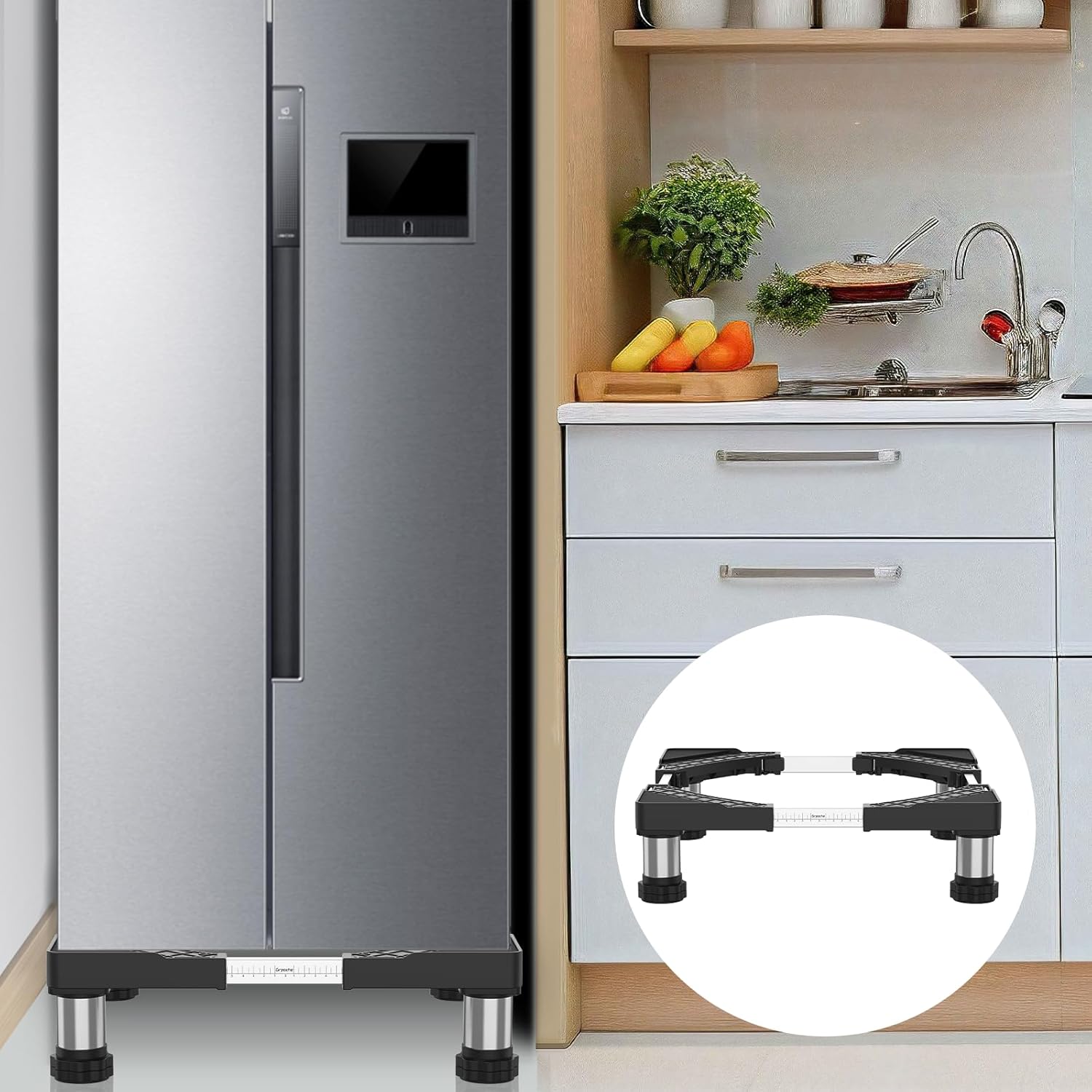 洗濯機台 洗濯機嵩上げ台 冷蔵庫 置き台 4足 昇降可能 かさ上げ台 奥行 
