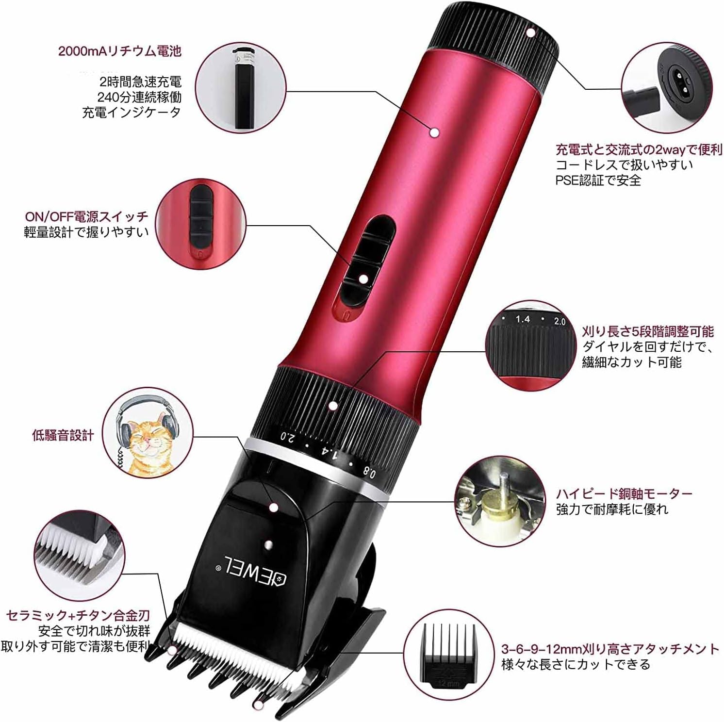 犬用バリカン 猫用バリカン 犬用グルーミング 電動ペット用替刃付き
