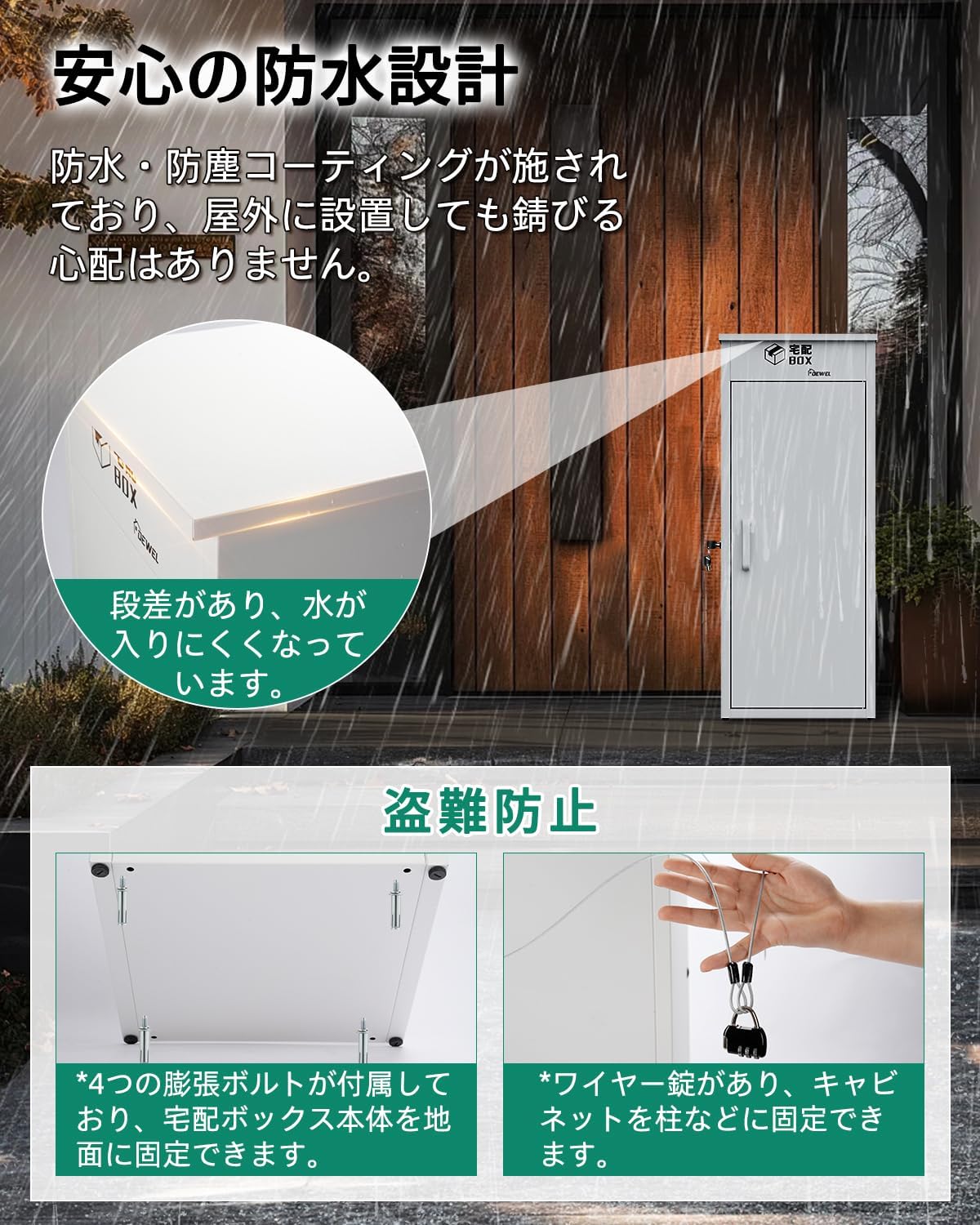 宅配ボックス 屋外 170L大容量 二つの投函口 複数投函可能 置き配 防水