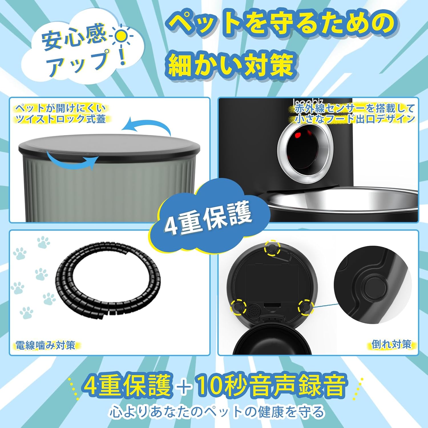 ISEEBIZ 自動給餌器 猫 ペット 中小型犬用 定時定量 1日5食 3.5L容量