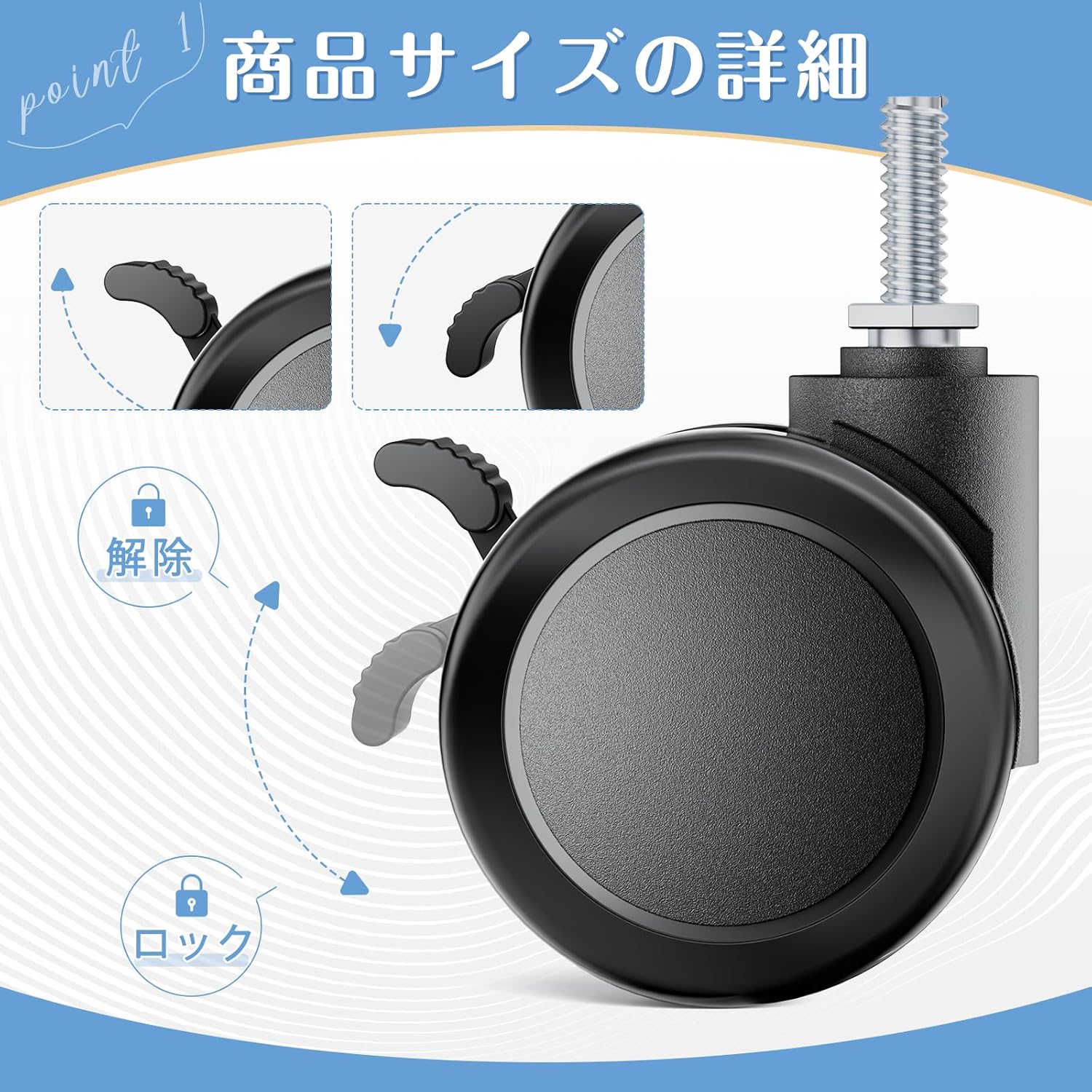 静音キャスター ネジ式キャスター M8 4個 ...の詳細画像1