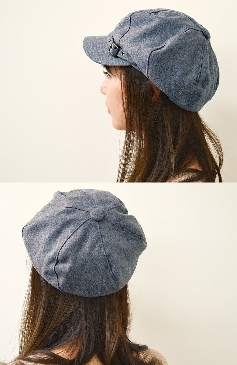 キャスケット レディース 帽子 ウール混 飾りベルト付き スクリュー BM