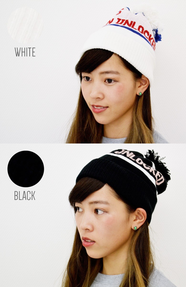 ニット帽 レディース 2カラー ボンボンニット 英字ロゴ 秋冬 防寒