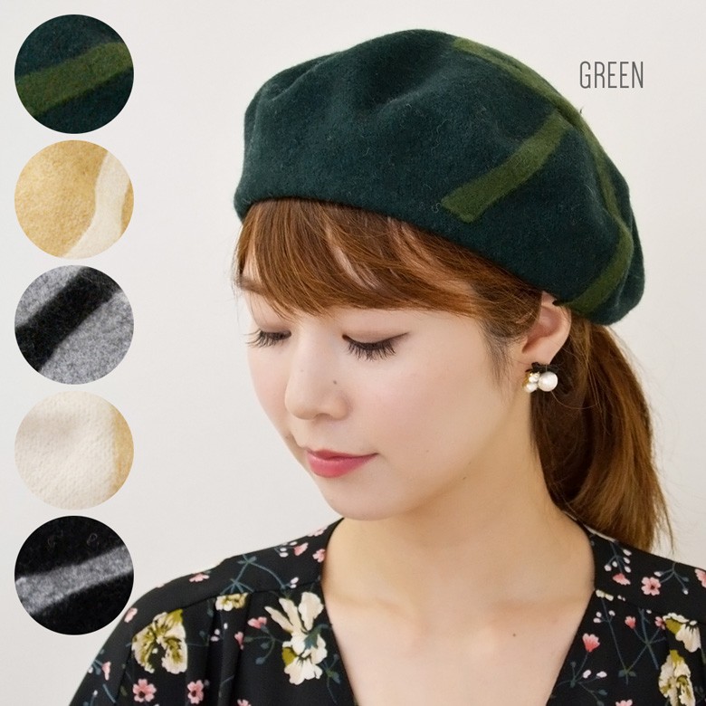 ベレー帽 レディース 帽子 ウール混 リボンフェルトアップリケ ベレー