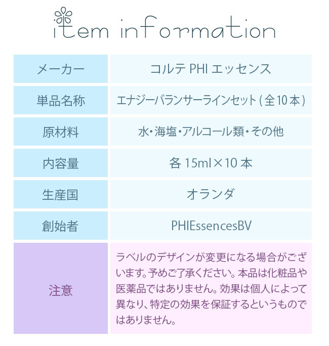 フラワーエッセンス コルテPHIエッセンス エナジーバランサーライン エナジーバランサーライン 全10本セット |  | 02