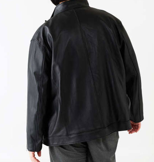 メンズ レザーブルゾン ジャケット スタンドカラー 黒 ブラック 大きい