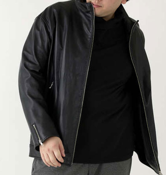 メンズ レザーブルゾン ジャケット スタンドカラー 黒 ブラック 大きい