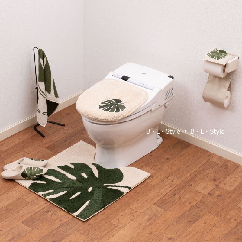 トイレマット おしゃれ 約60×60cm 洗える 日本製 滑り止め 抗菌 M+home モンステラ(N) ベージュ センコー