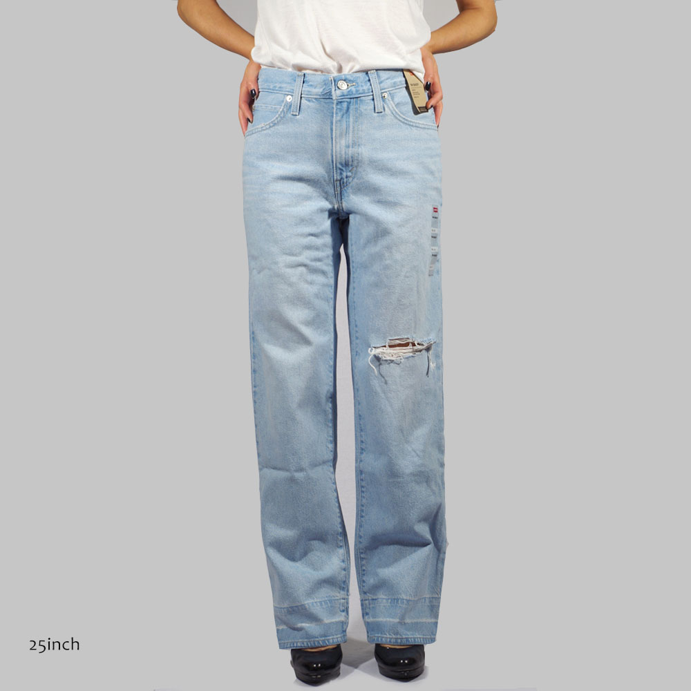 00s Levi's ワイドストレートデニム トリプルステッチ ダメージ加工 Levi's（リーバイス） ワイドパンツ パンツレディース ダメージ