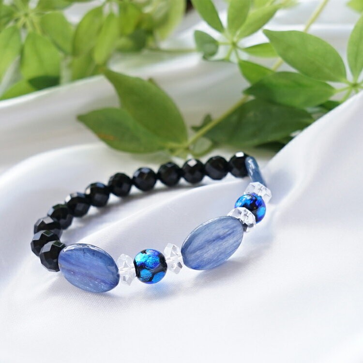 天然石 ブレスレット ホタルガラス カイヤナイト オニキス 魔除け 幸運