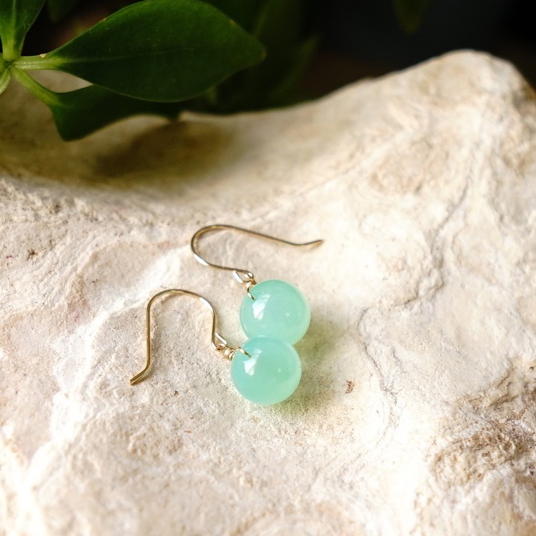 天然石 ピアス K18 18金 最高品質 クリソプレーズ フックピアス 強運  