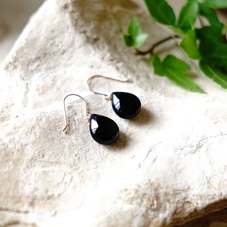 天然石 ピアス K18 18金 高品質 モリオン黒水晶 マロンカット フック