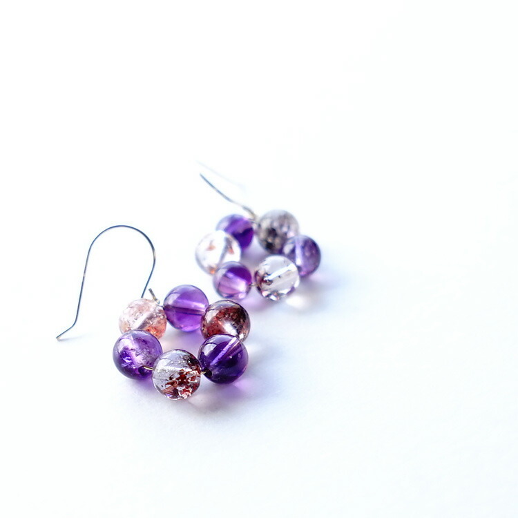 天然石 ピアス K18 18金 スーパーセブン フラワー フックピアス