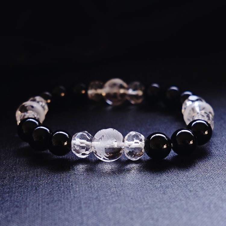 天然石 ブレスレット 四神水晶 モリオン黒水晶 魔除け お守り石 浄化