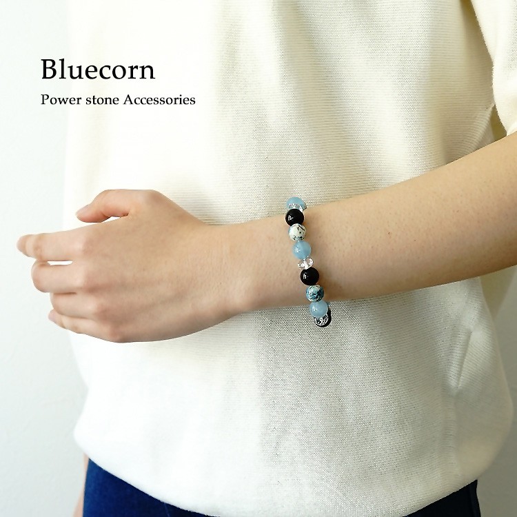 天然石 ブレスレット K2ブルー モリオン黒水晶 アクアマリン 水晶 幸運