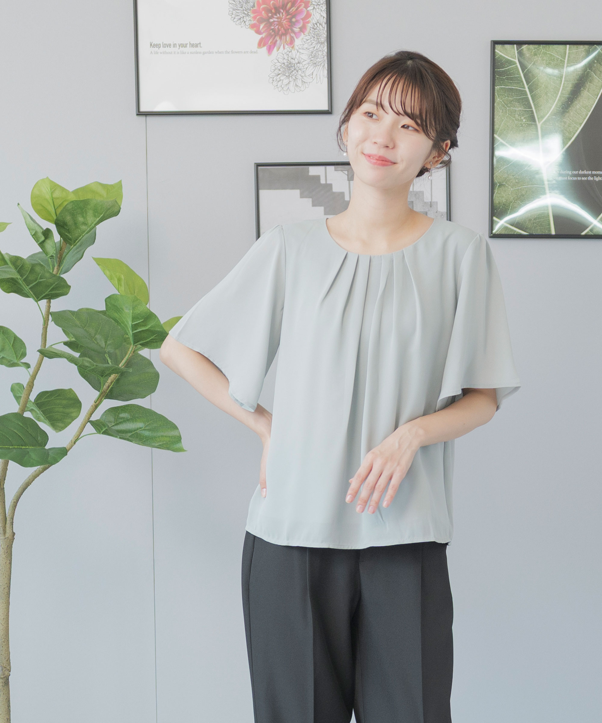 【ひまわりん】　プラステ　リネンブレンドジャケット　ホワイトブラウス2点 PLST(プラステ)公式 | リネンブレンドショールカラーコート