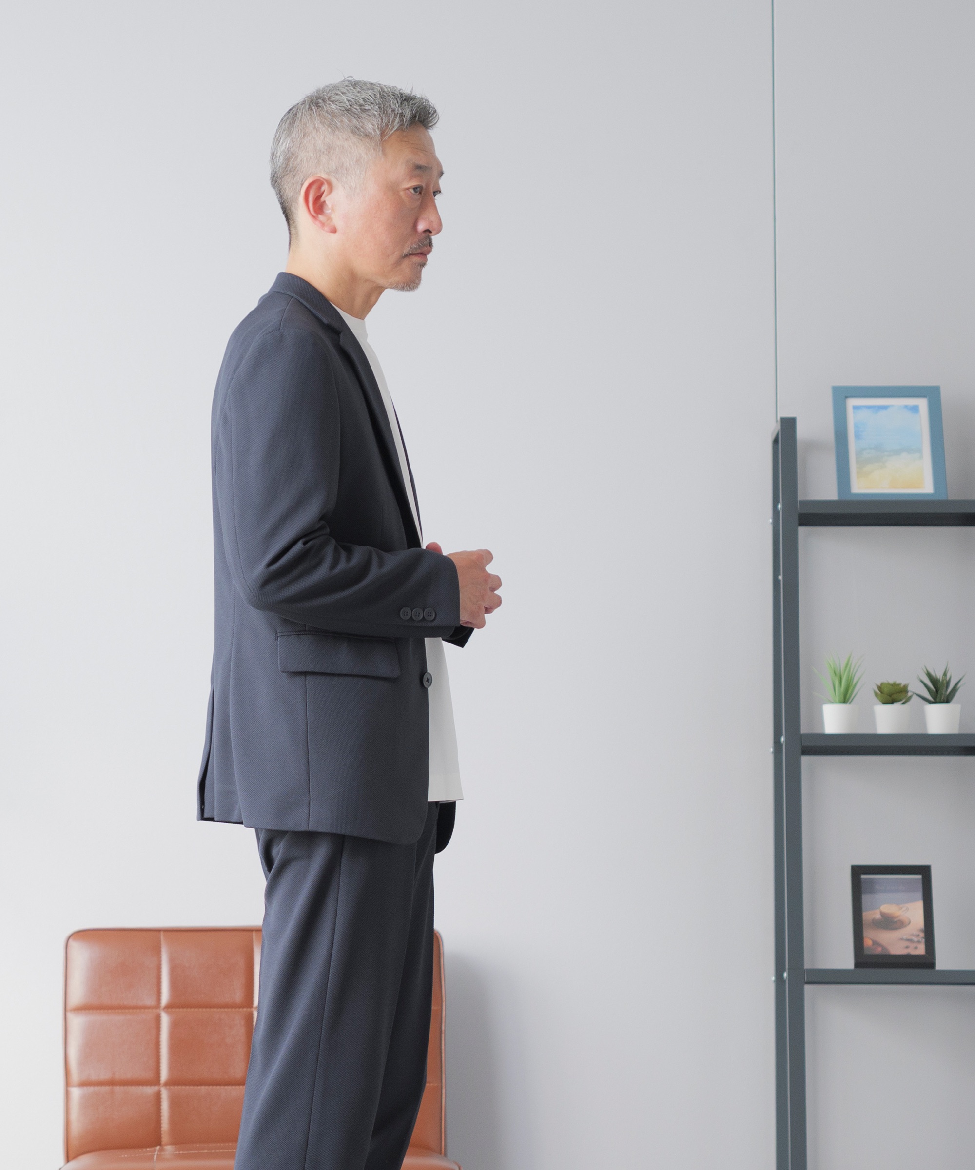 AWC セットアップ メンズ スーツ 冬 秋 バーズアイ ブランド 洗える