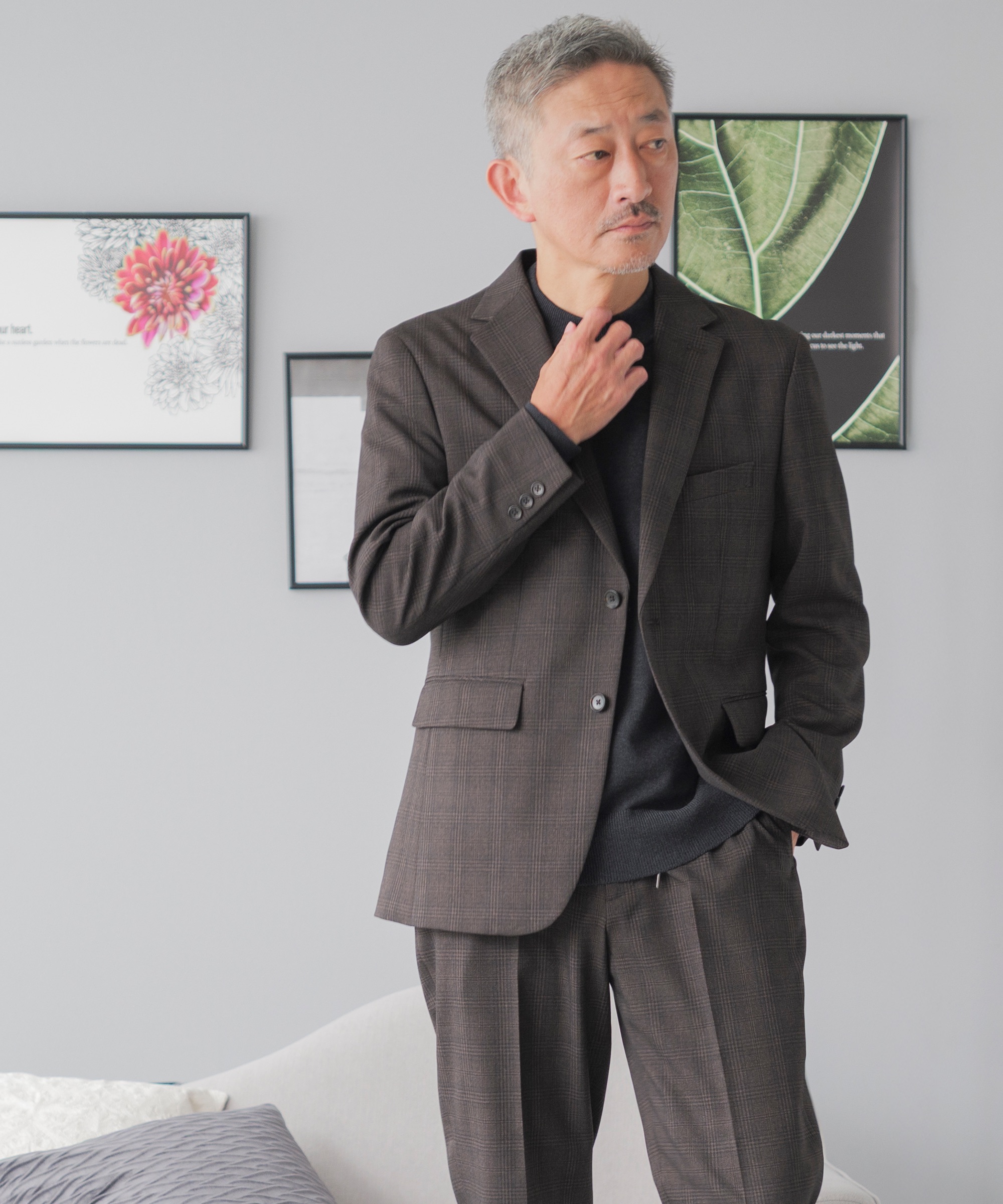 AWC セットアップ メンズ スーツ ブランド 洗える グレンチェック 防