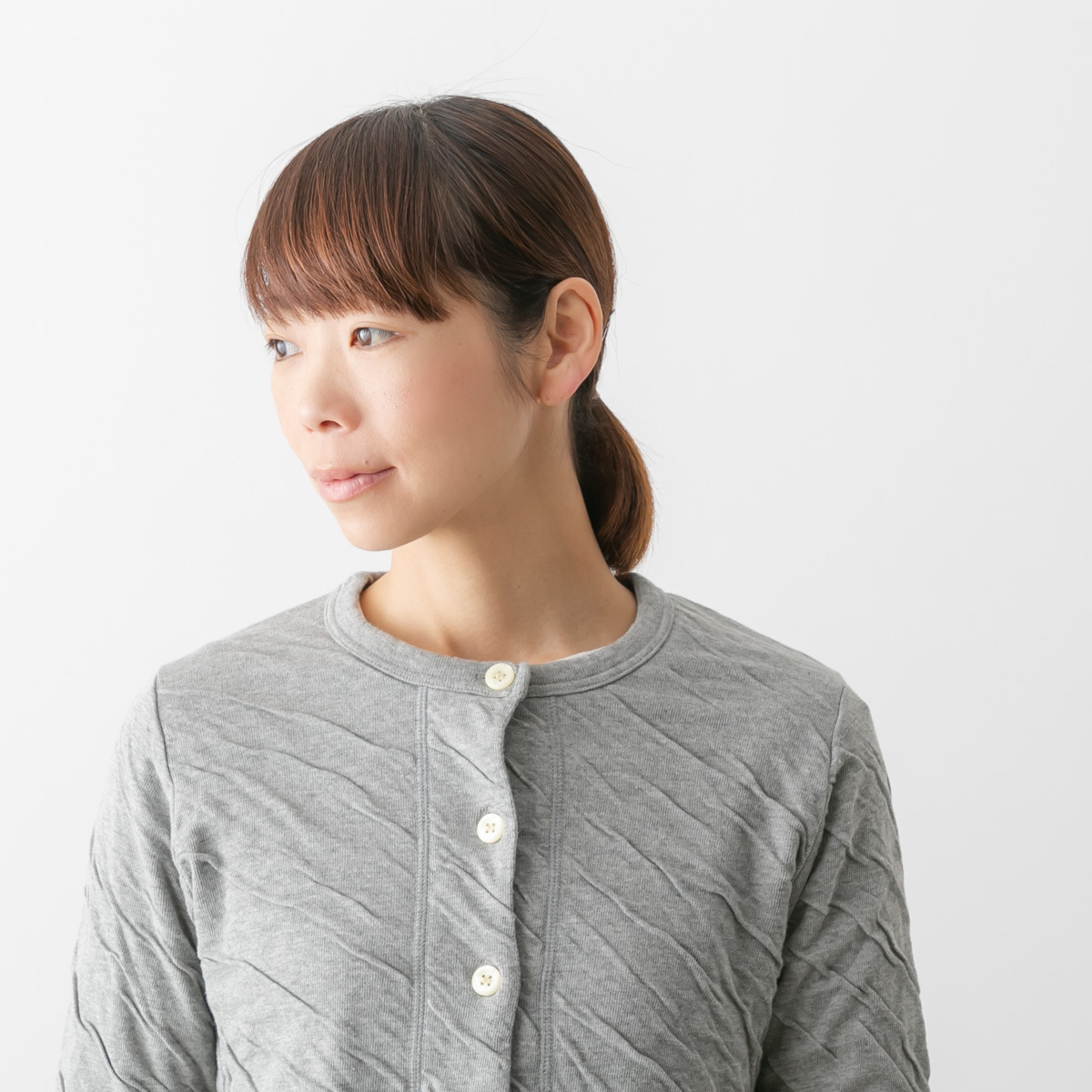 アルモニ もこもこ 接結 裾ラウンド カーディガン 綿 コットン 無地 シワ感 harmonie 6590145 harmonie アルモニ もこもこ 接結 裾ラウンド カーディガン 綿
