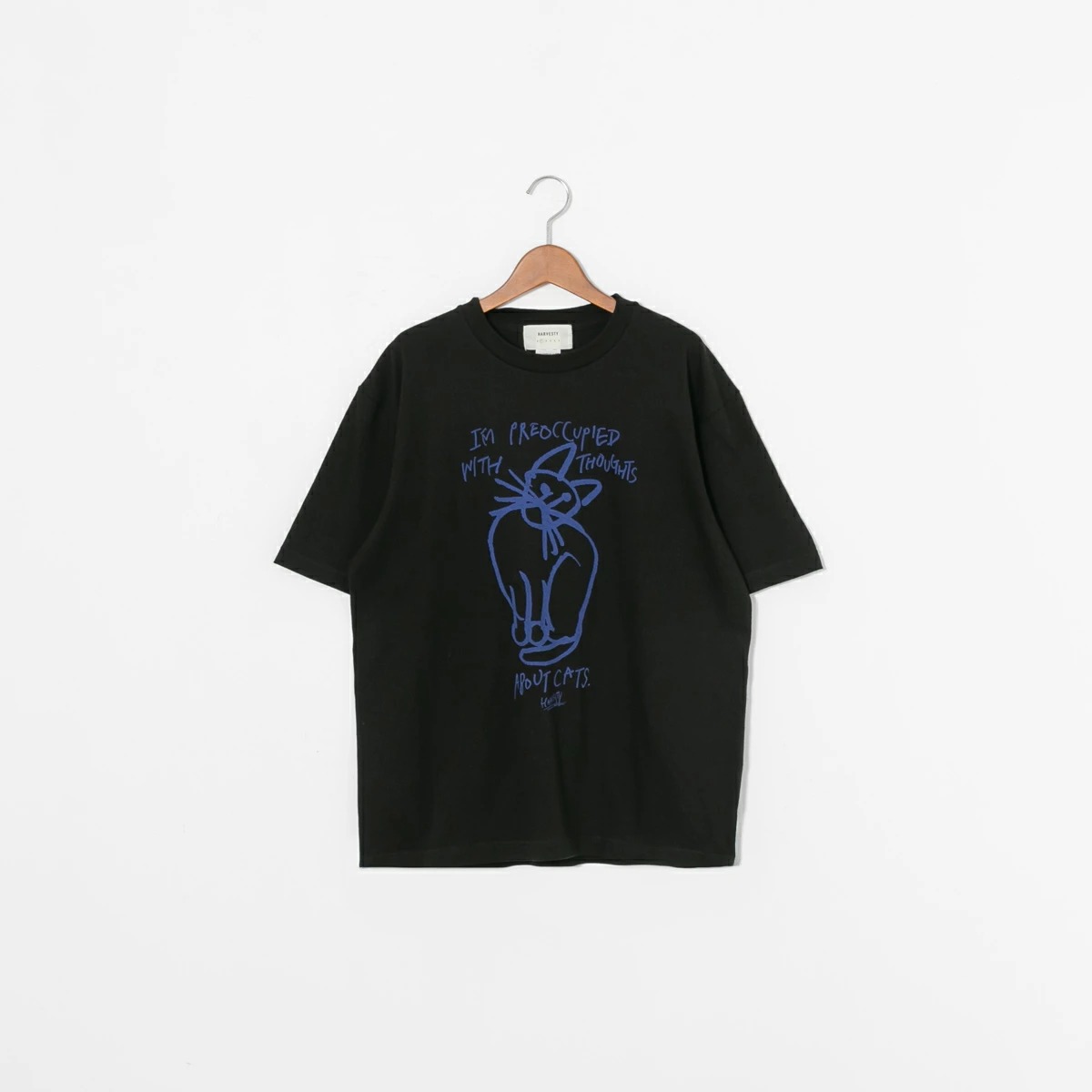 ハーベスティ プリント Tシャツ 2種 A52610 CAT A52611 UNCLE メール便OK HARVESTY 黒 白 猫 半袖 春夏 カジュアル イラストの画像