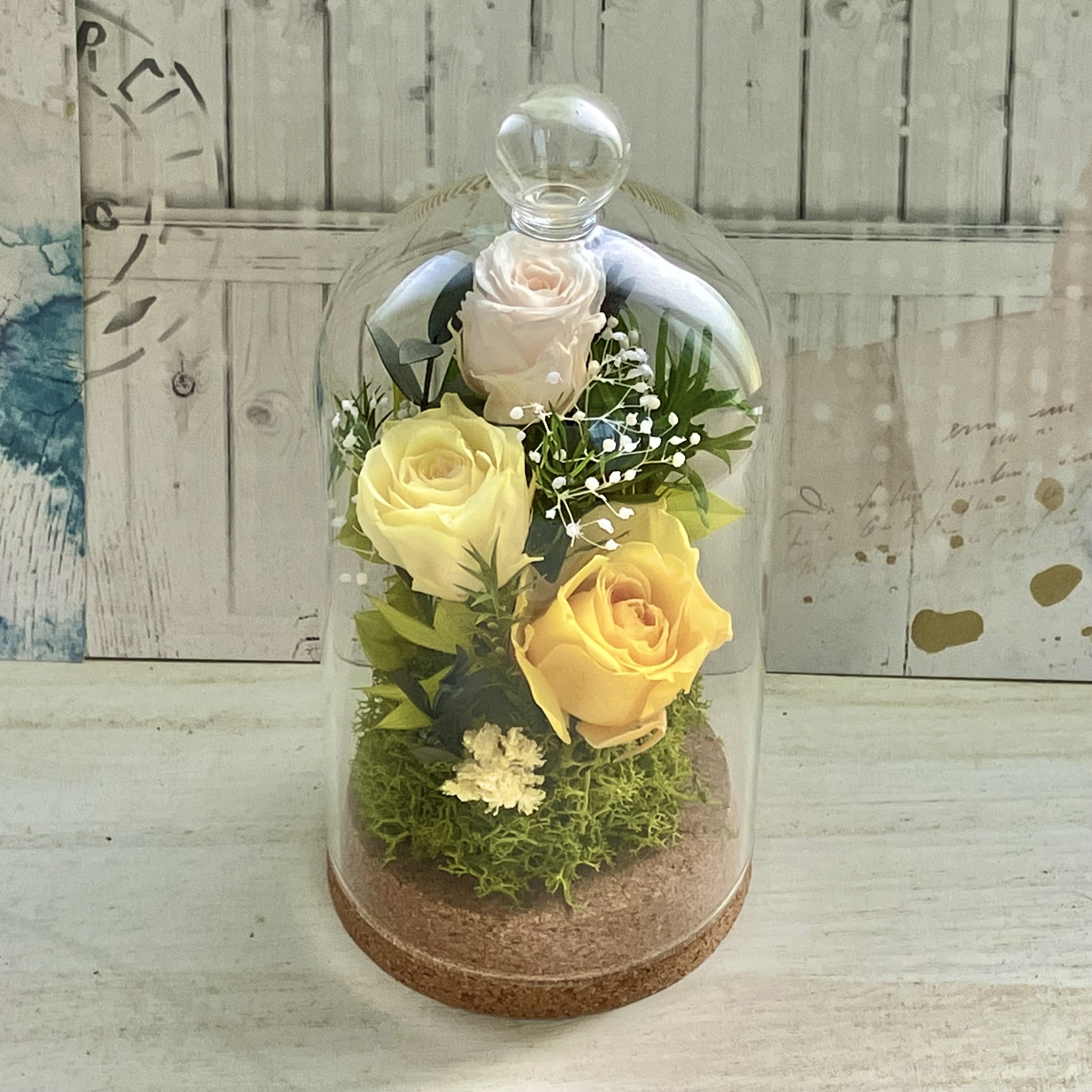 仏花　プリザーブドフラワー　白上がり ガラスドームL 蓮　一対（２個セット） fc7a82e53d4c01ef38fd3b31fee6d4