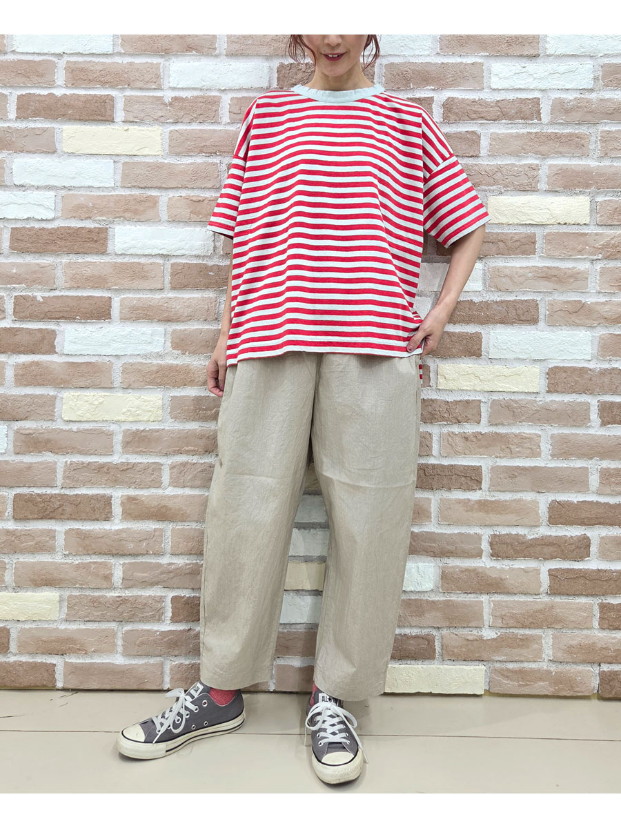 prit プリット パンツ 服 コットン リネン ワッシャー 中白染め スロウパンツ P72613 新作 ブランド レディース テーパード シルエット ウエストゴム 全ゴムの画像