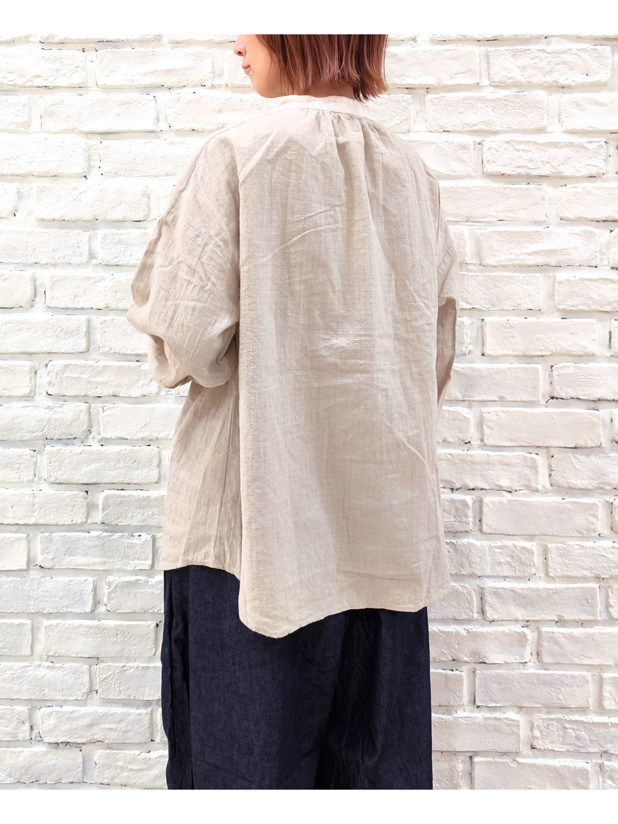 【★20%OFF】SALE セール prit プリット 服 綿麻 シャドーチェック クレリック ギャザー ブラウス P81526 レディース シャツ ブラウス バンドカラーシャツ prit 【☆20%OFF】SALE セール プリット 服 綿麻 シャドー