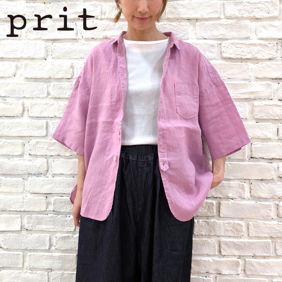 【★20%OFF】SALE セール prit プリット 服 60/1 フレンチリネン 5分袖 レギュラーカラーシャツ P81545 ブランド レディース トップス シャツ ブラウス 半袖