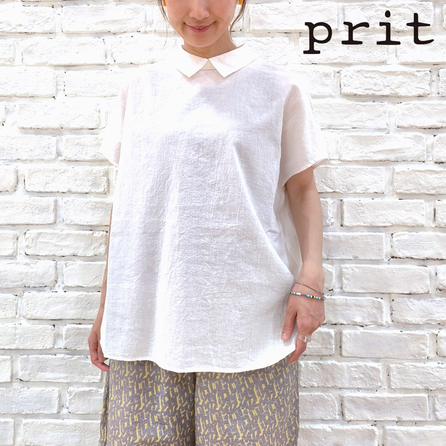 【★20%OFF】SALE セール prit プリット 服 綿麻 平織 スリーブレス 衿付 プルオーバー P82537 レディース ブランド トップス シャツ ブラウス 半袖 春 夏