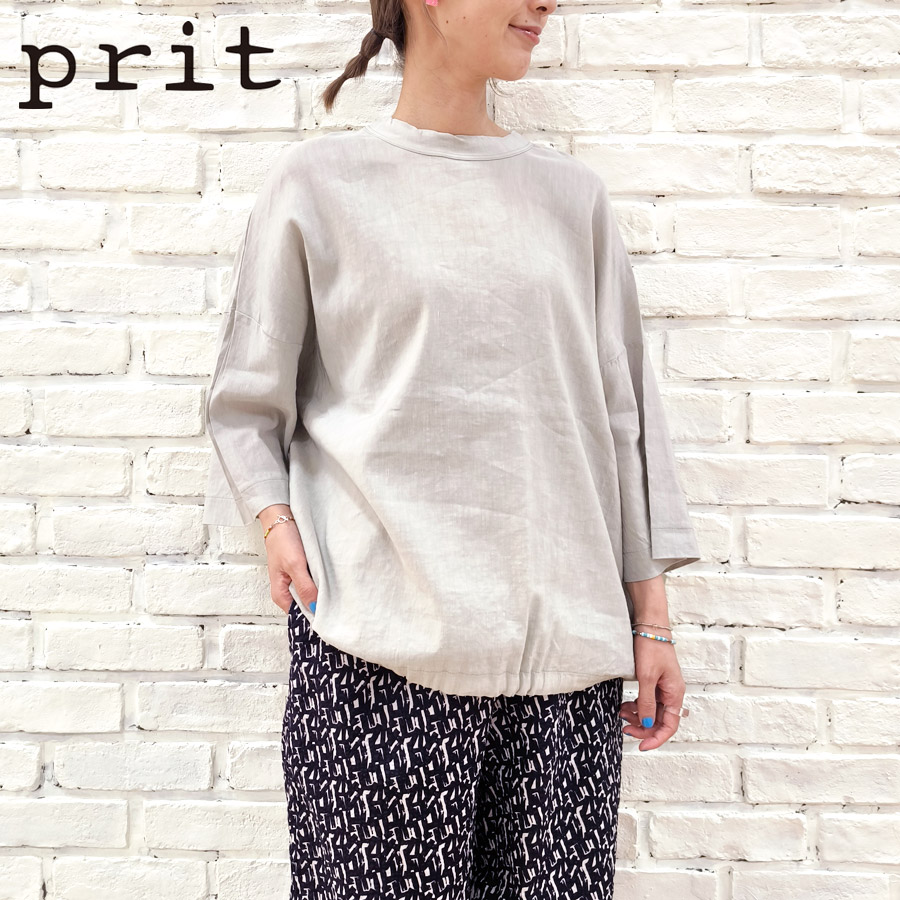 上品スタイル prit プリット 裾ヒモ 7分袖 ストレッチ リネンレーヨン 新作 服 トップス