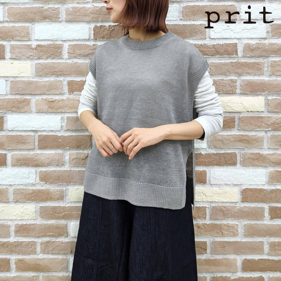 prit（プリット） 服 ベスト 2/24 リネン 7G 天竺編み クルーネック